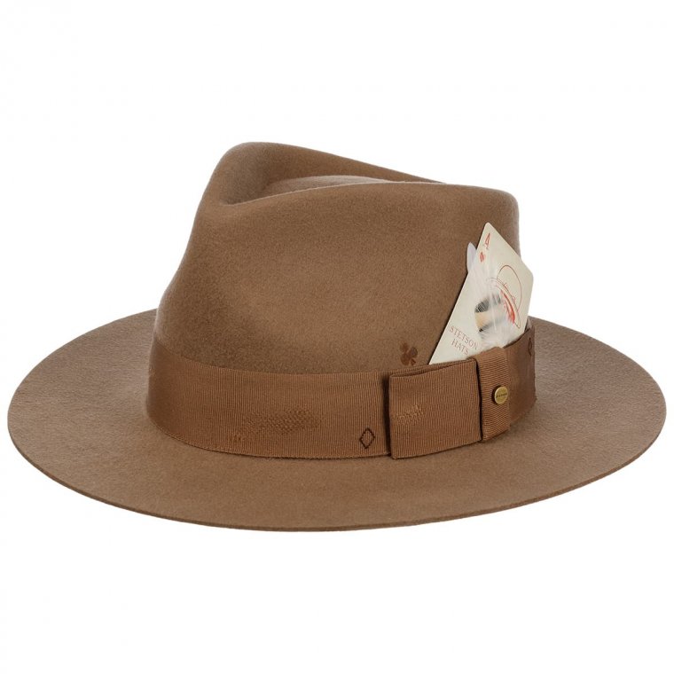 帽子 Stetson Felt Fedora Brown 58cm Soft Felt Fedora Hat by