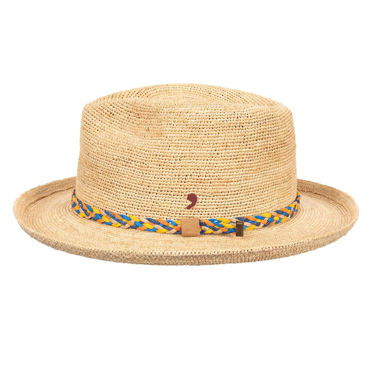 ALFONSO D�ESTE | Fedora Strohhut aus Naturstroh mit mehrfarbigem Flechtband