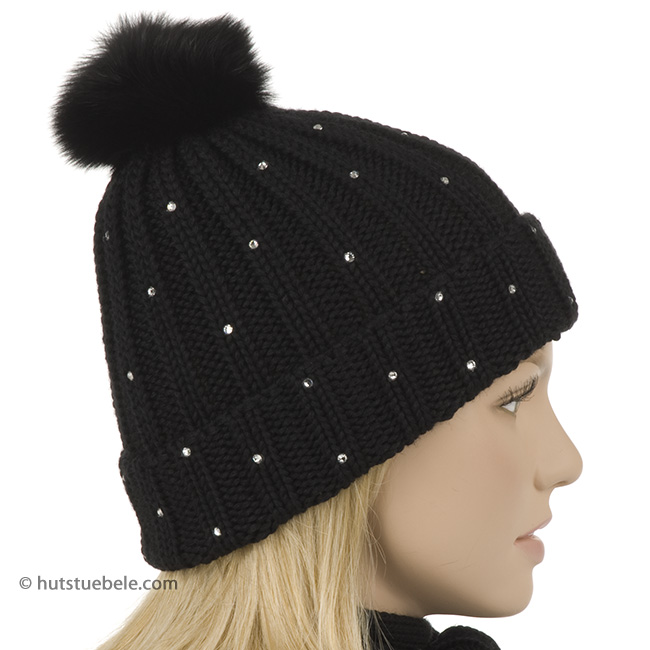 HINDAWI Damen Wintermütze Slouchy Beanie & Touchscreen-Handschuhe Set - Strickmütze Mit Totenkopf-Muster
