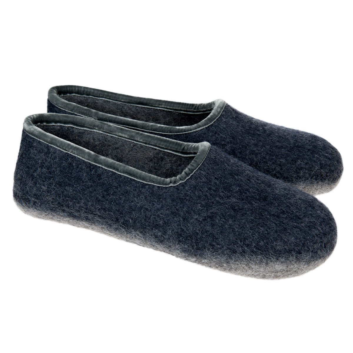 HAUNOLD | woolfelt slippers in pure wool color blue with grey braid