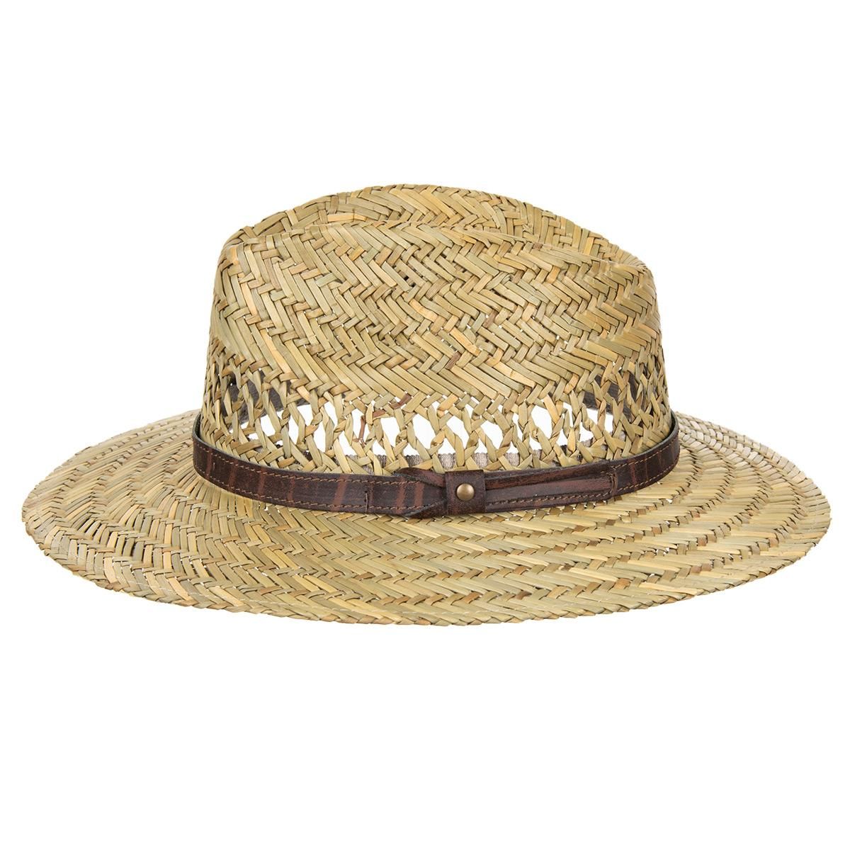 Elegant perforated straw hat with band